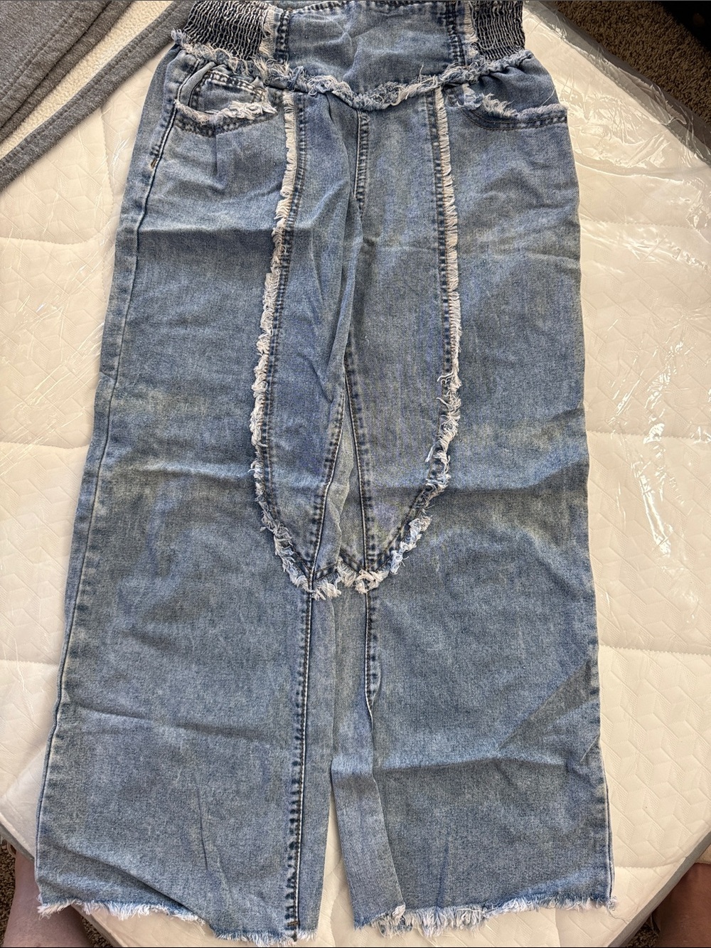 SHEIN Light Blue Distressed Wide Leg Denim Jeans